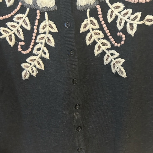 Tabitha Anthropologie Embroidered Floral Cardigan  Cropped Button Front Sweater - Picture 4 of 7